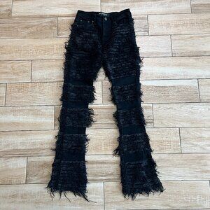 Mens Valabases Black Fringe-Detail Jeans - 30